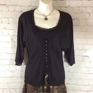 J. Jill Black Macrame Knit Cardigan size Medium